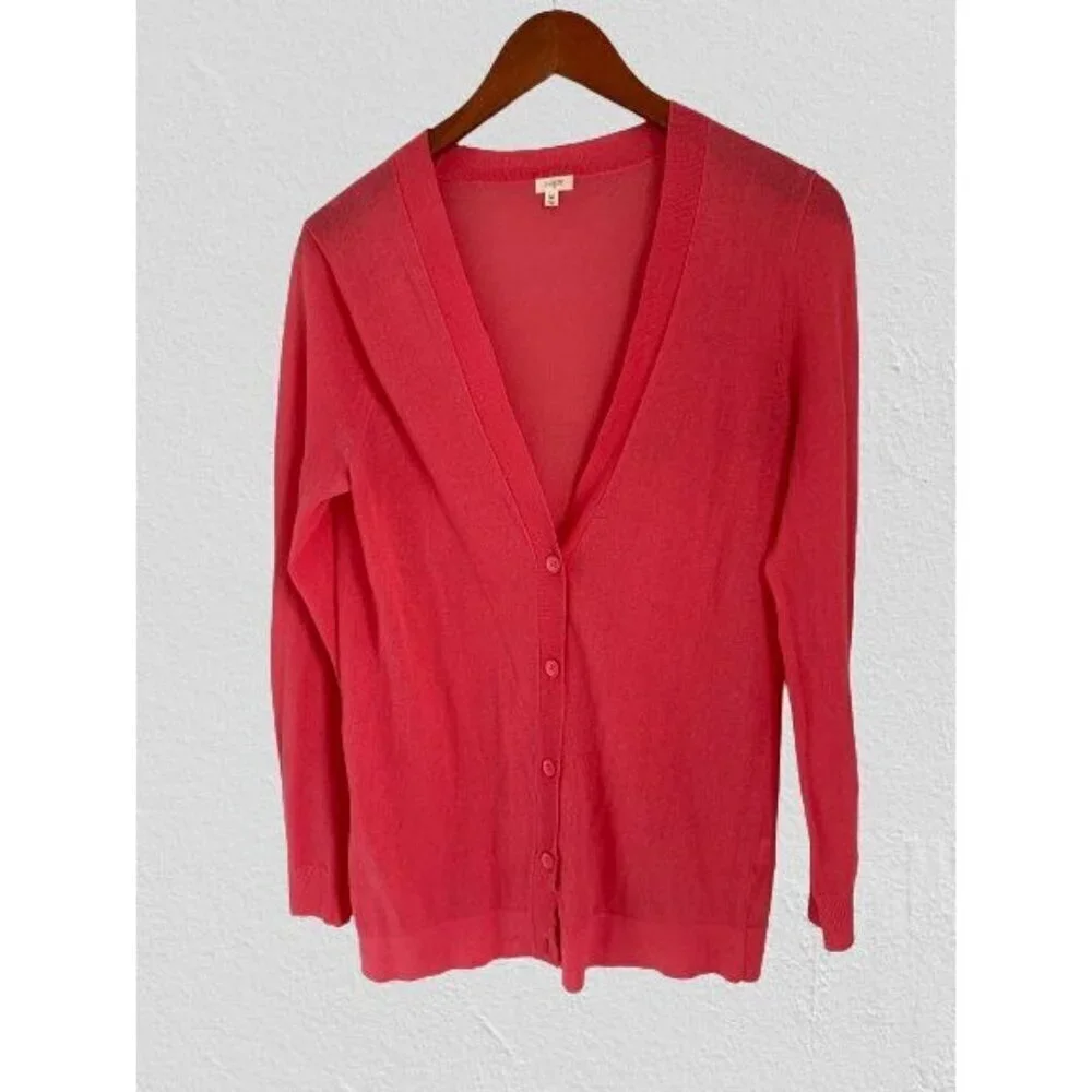 J.CREW Knitted Cardigan Button-up Cotton Blend in Pink/Red Front Pockets Size Me
